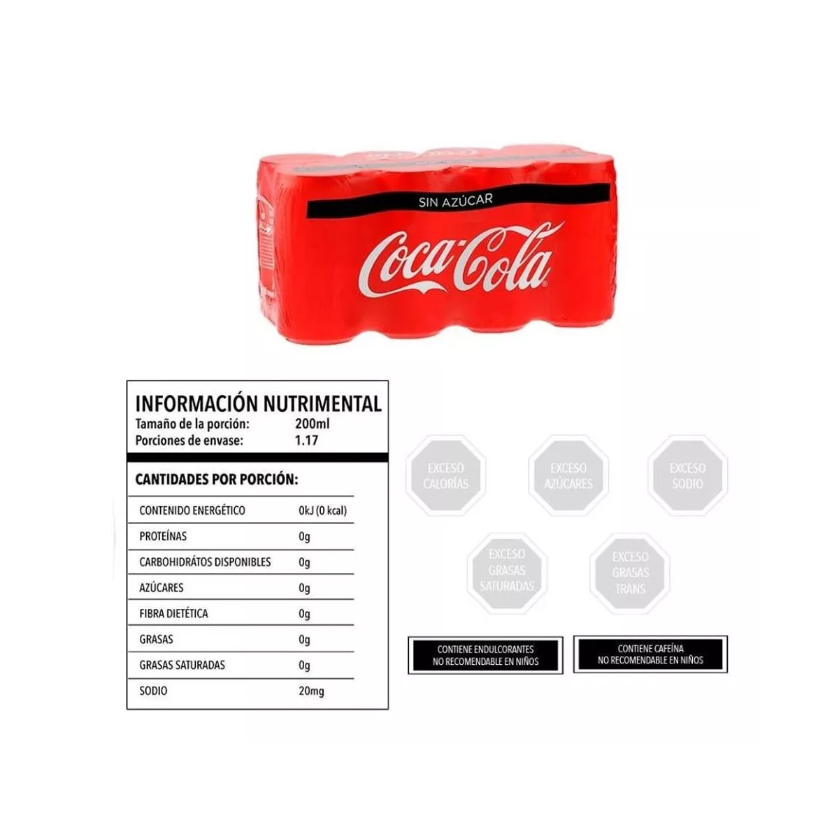 Refresco Coca Cola sin Azúcar Pack con 8 Latas de 235 ml c/u