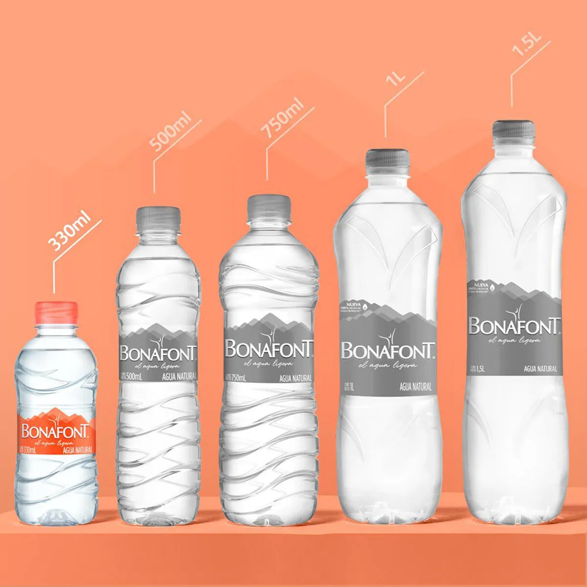 6 Piezas de Agua Natural Bonafont 330 ml