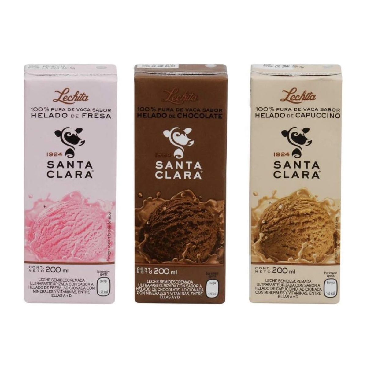 Leche Santa Clara Sabores Helados 180 ml 24 piezas