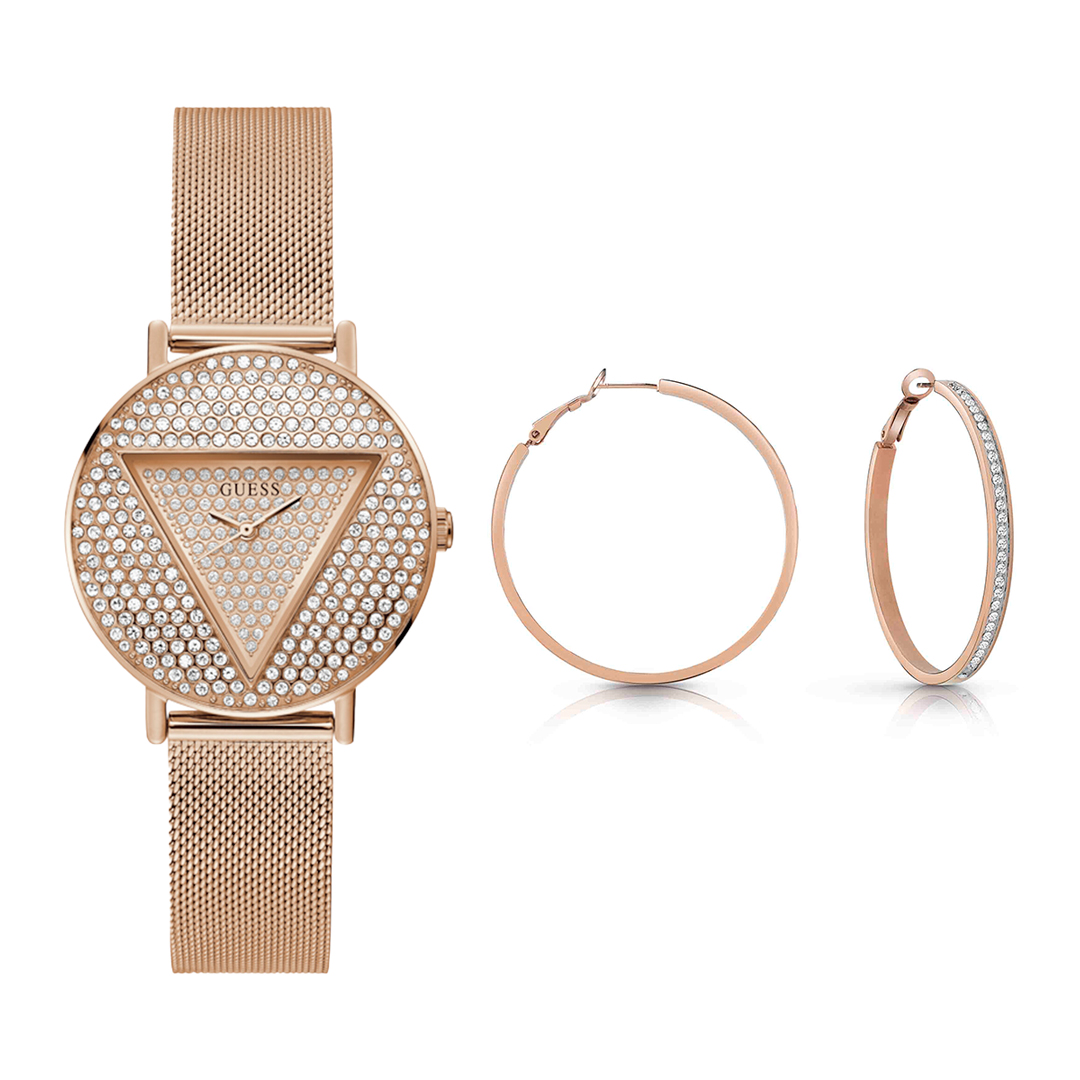 Kit Reloj y Aretes Guess ICONIC para Dama GW0477L3-K24 Oro Rosa