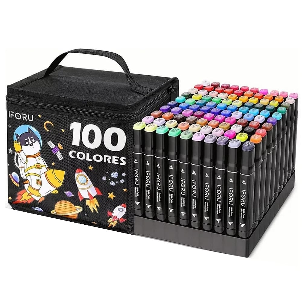Marcadores Doble Punta Plumones Punta Pincel Iforu 100 Color