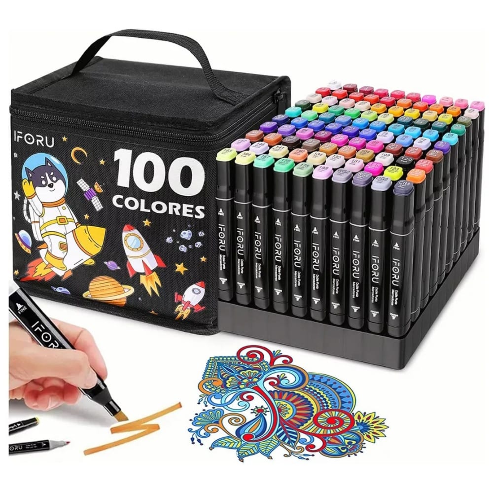 Marcadores Doble Punta Plumones Punta Pincel Iforu 100 Color