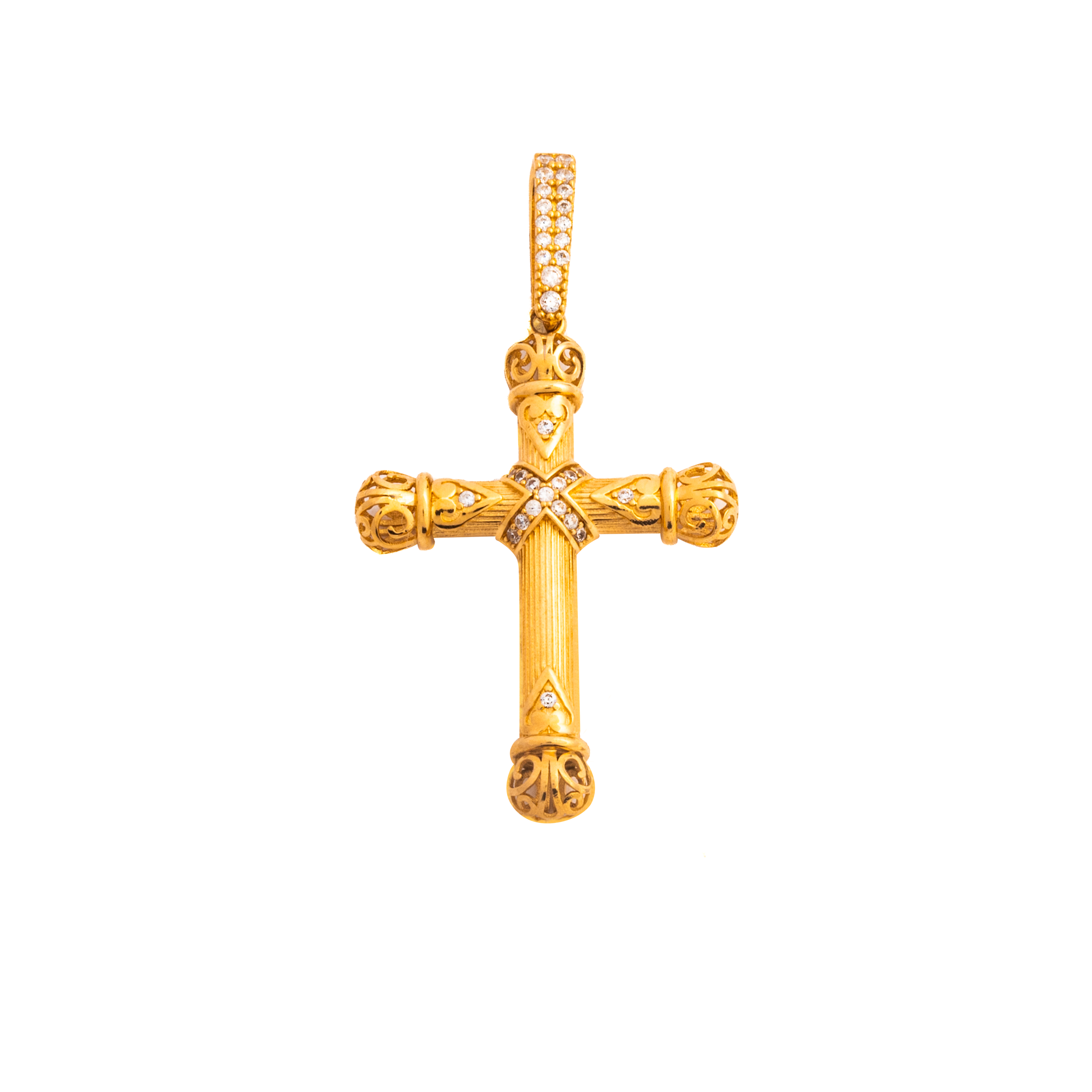 Cruz Con Circonias Oro 14 Kilates. Oro Fino Joyería.