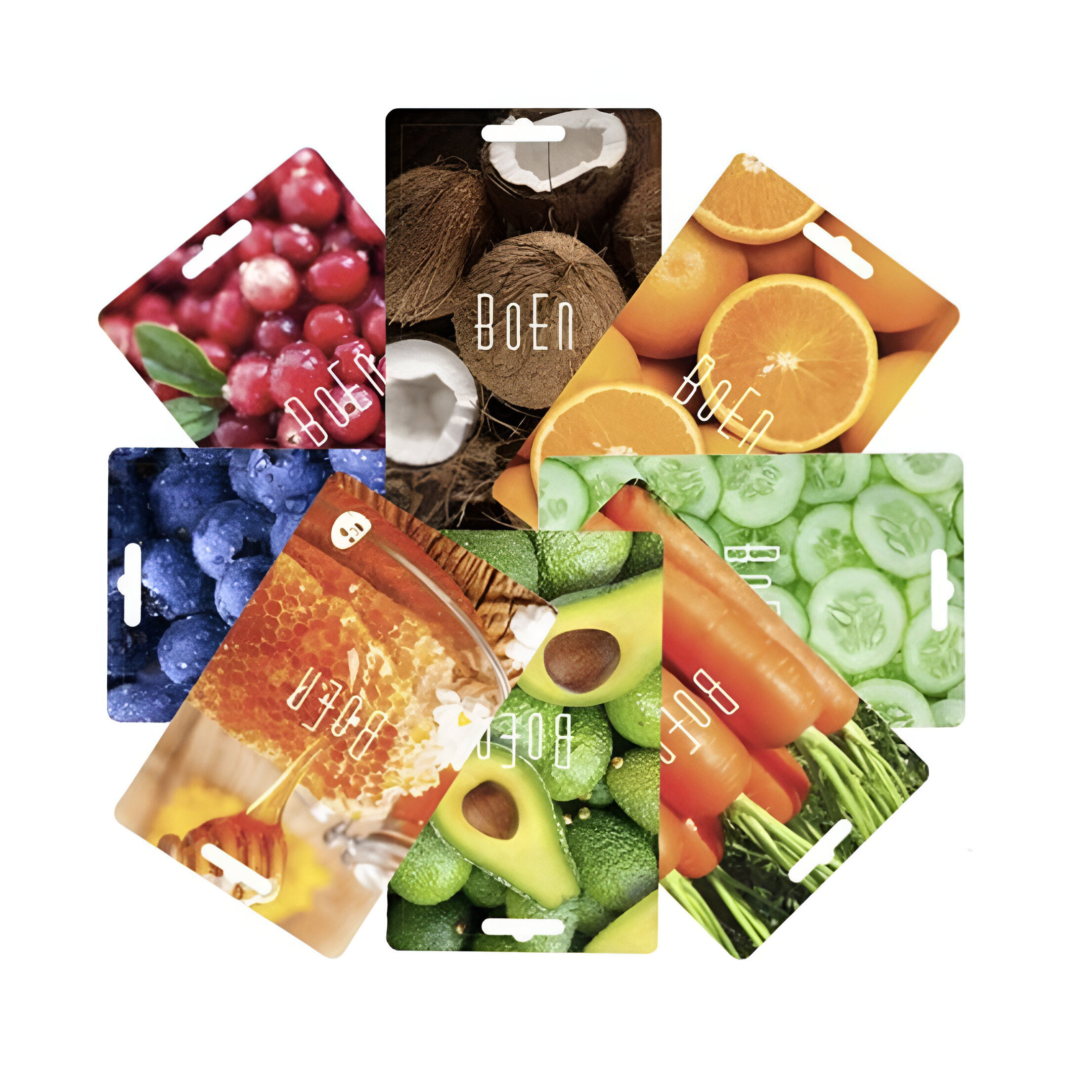 Mascarillas Faciales de Tela Surtido Boen Paq 10 piezas Frutales.