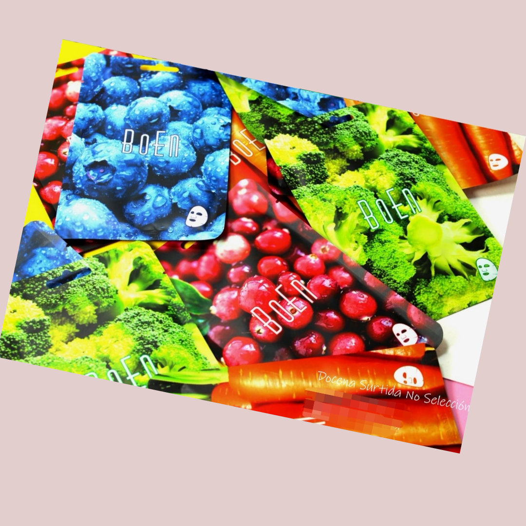 Mascarillas Faciales de Tela Surtido Boen Paq 10 piezas Frutales.