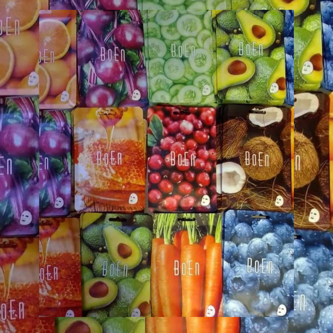 Mascarillas Faciales de Tela Surtido Boen Paq 10 piezas Frutales.