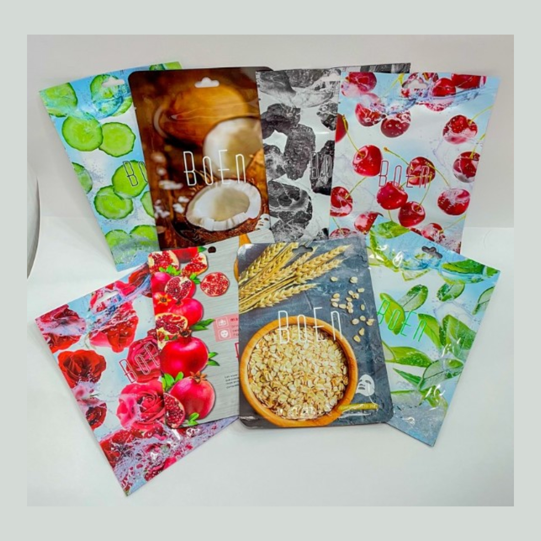 Mascarillas Faciales de Tela Surtido Boen Paq 10 piezas Frutales.