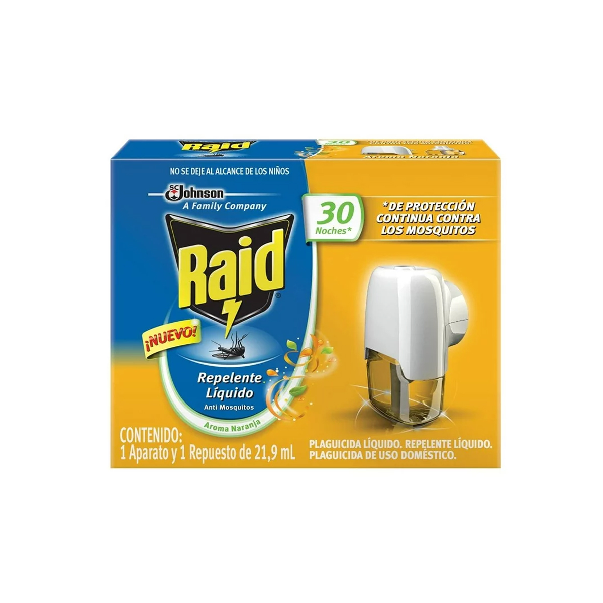 2 Pack Raid Repelente Eléctrico Aparato y Repuesto 21 ml Naranja