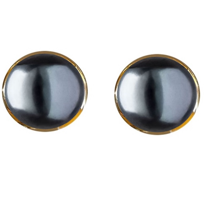 Aretes Perla Cultivada Negra y Chapa Oro  A 080