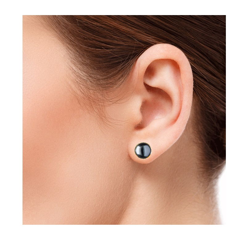 Aretes Perla Cultivada Negra y Chapa Oro  A 080
