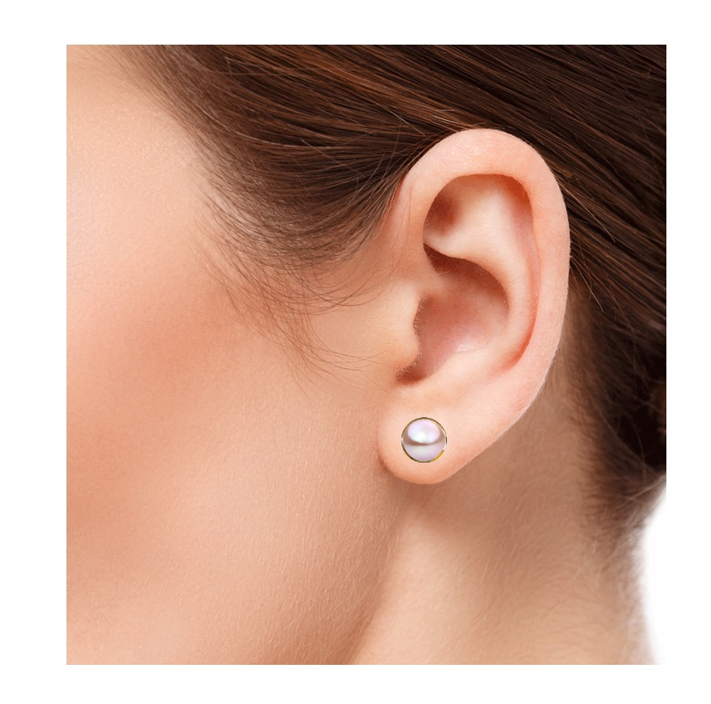 Aretes Perla Cultivada Color Púrpura Natural y Chapa Oro  A091