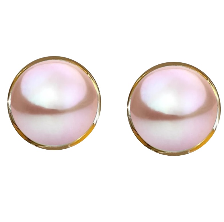 Aretes Perla Cultivada Color Púrpura Natural y Chapa Oro  A091