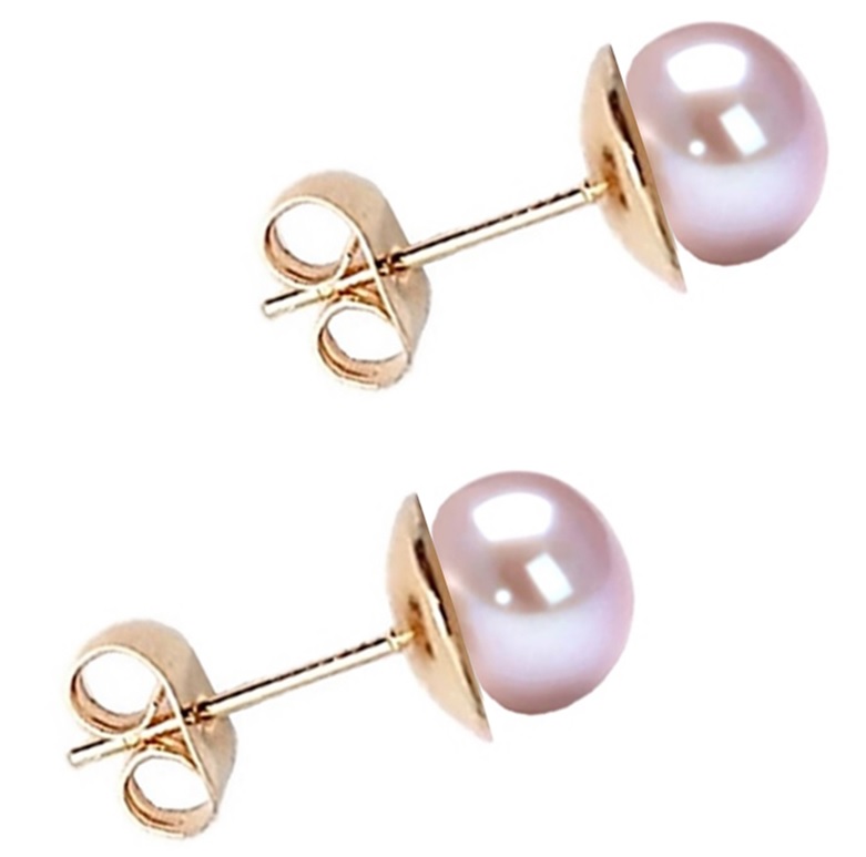 Aretes Perla Cultivada Color Púrpura Natural y Chapa Oro  A091