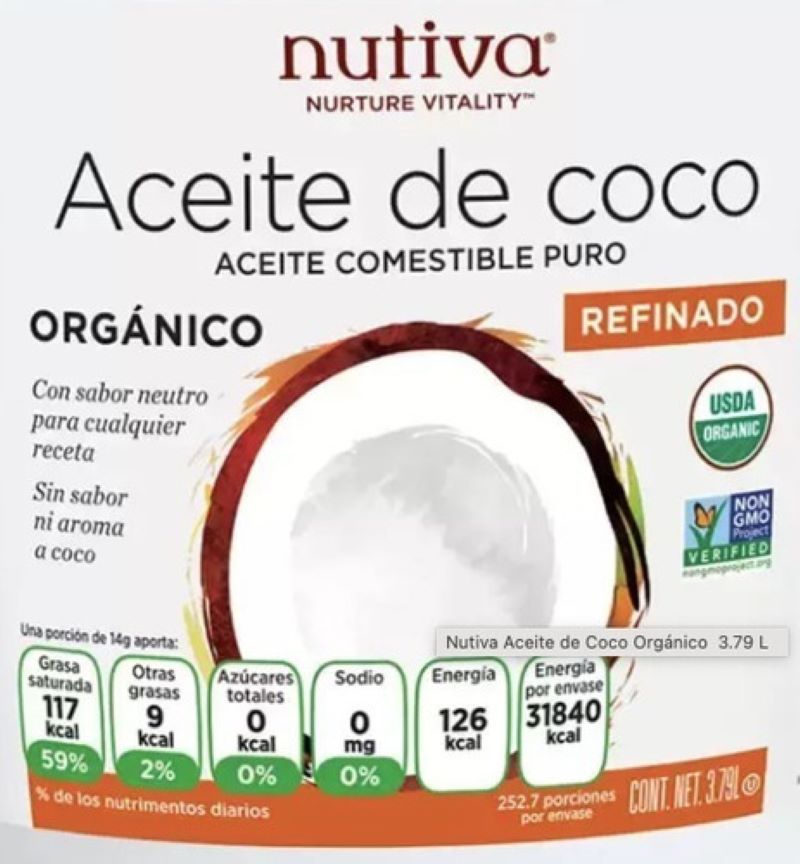 Aceite de Coco Nutiva 1004350 Orgánico 3.79 L