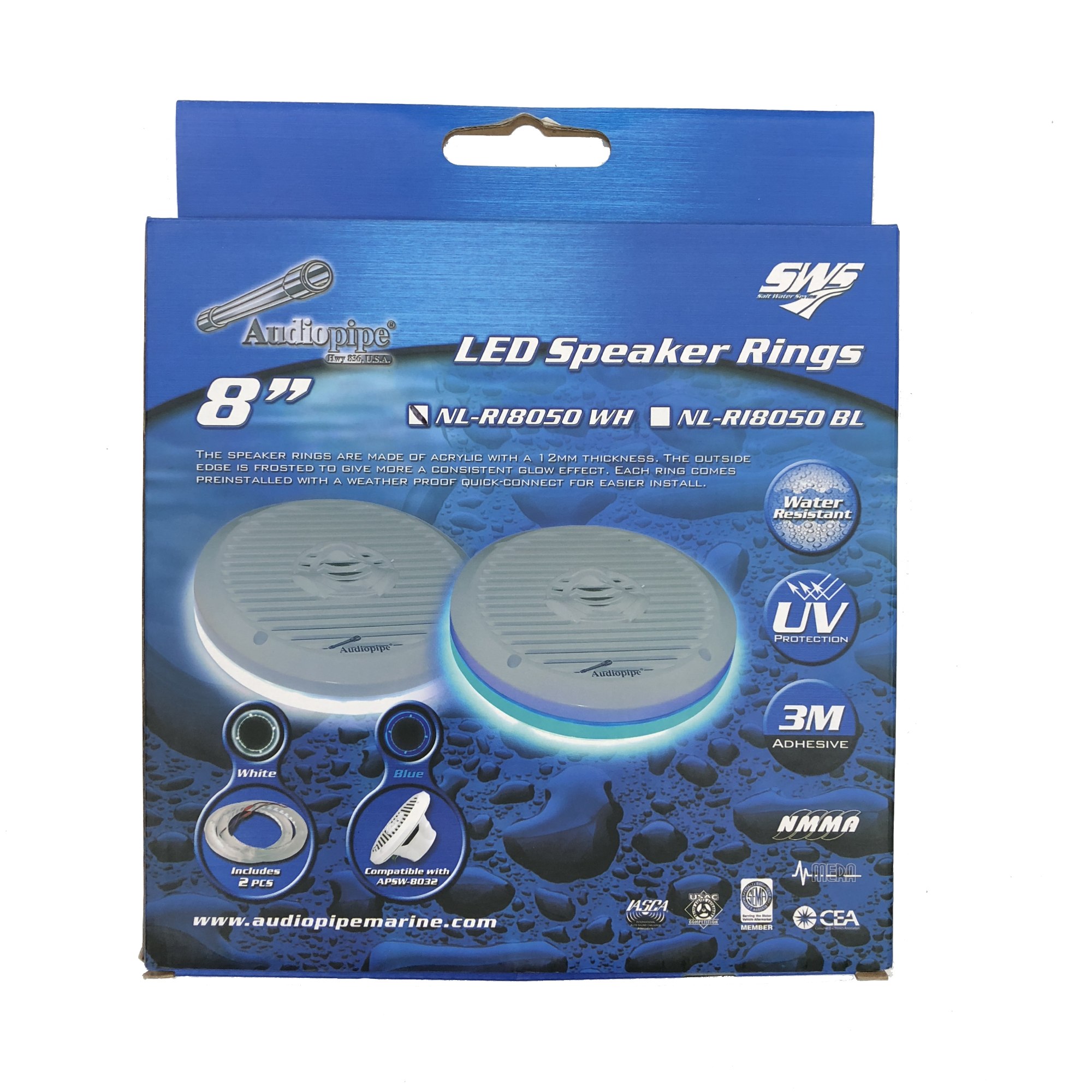 Anillos LED Marinos para bocinas Audiopipe NL-RI8050 WH 8 Pulgadas 