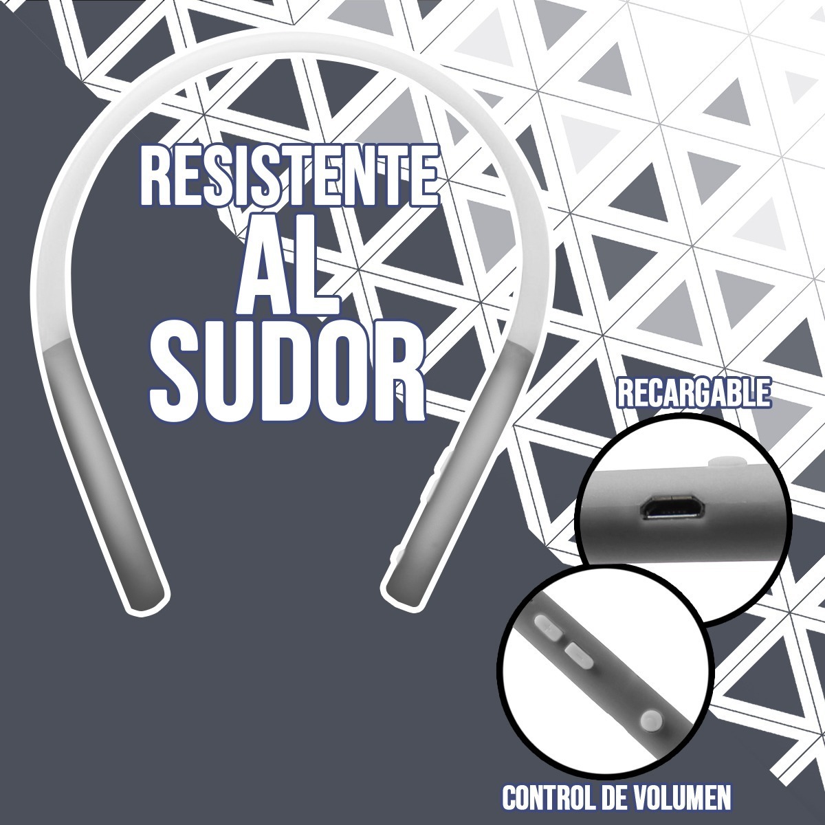 Audífonos Bluetooth Deportivos Manos Libres Inalambrico Sport Neck Band Resistente A Sudor Plateado.