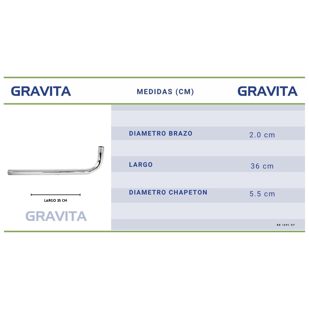Brazo redondo con chapetón para regadera marca Gravita