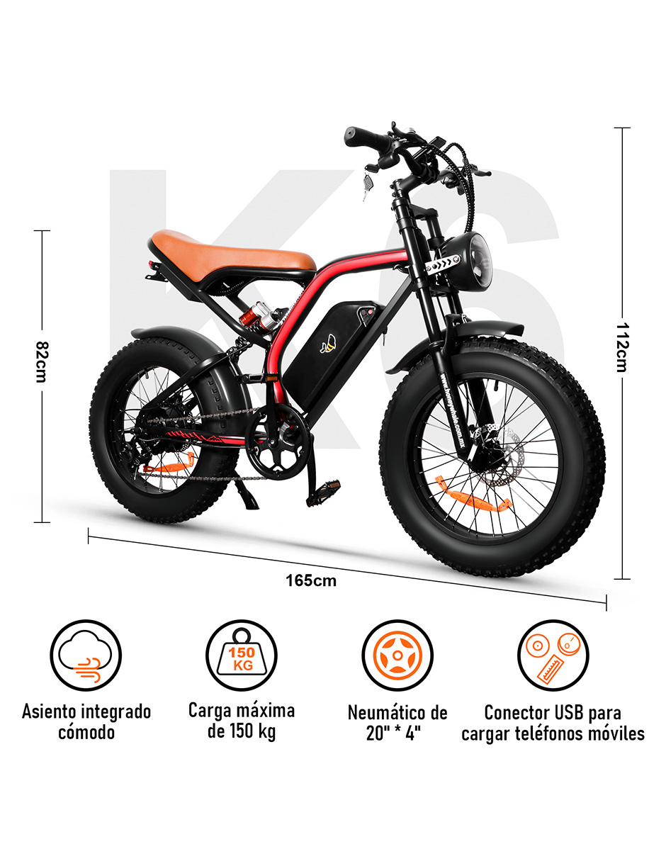 Bicicleta Eléctrica Honey Whale K6 Rojo