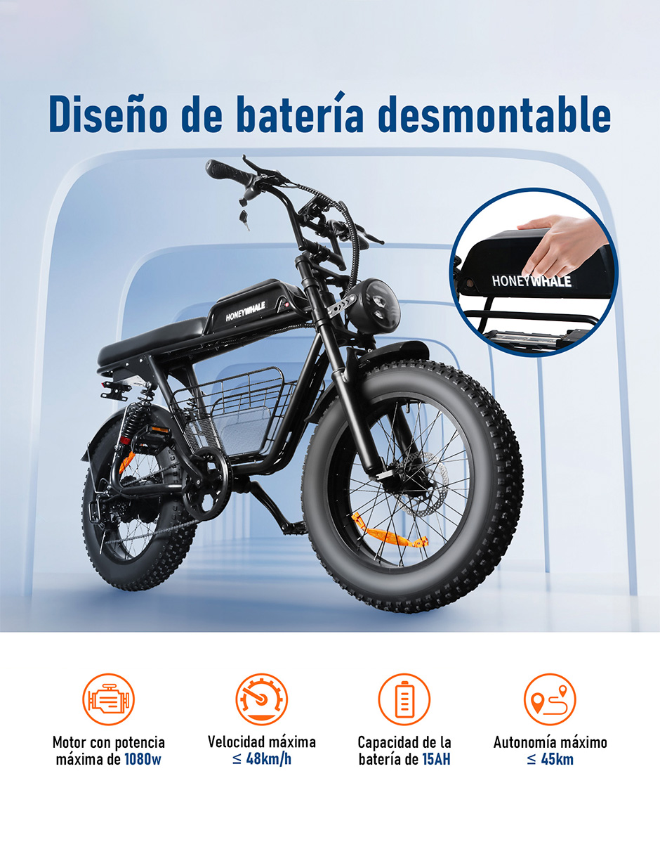 Bicicleta Eléctrica Honey Whale K7 Negro