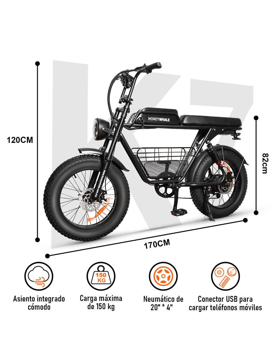 Bicicleta Eléctrica Honey Whale K7 Negro