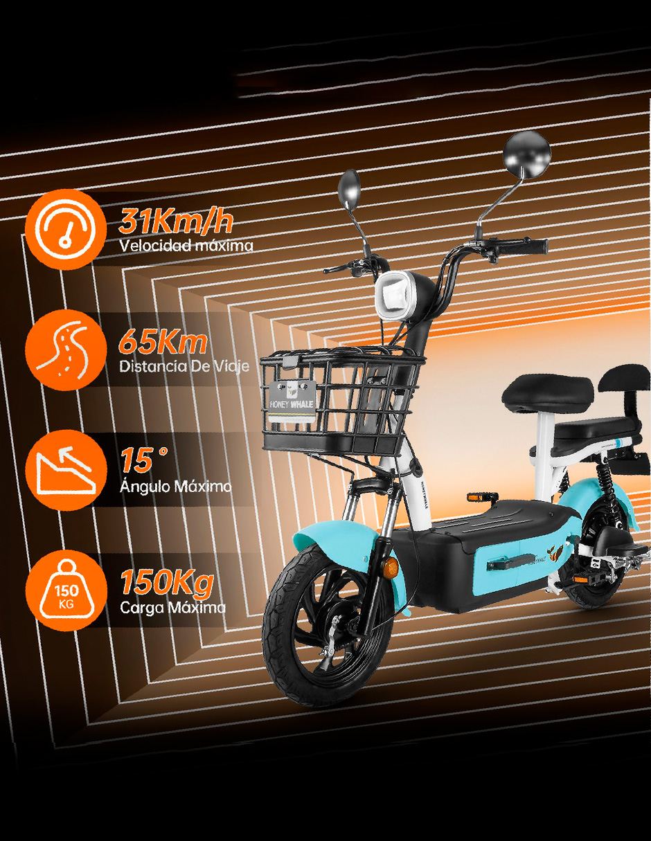 Motobici eléctrica Honey Whale U1S Azul.