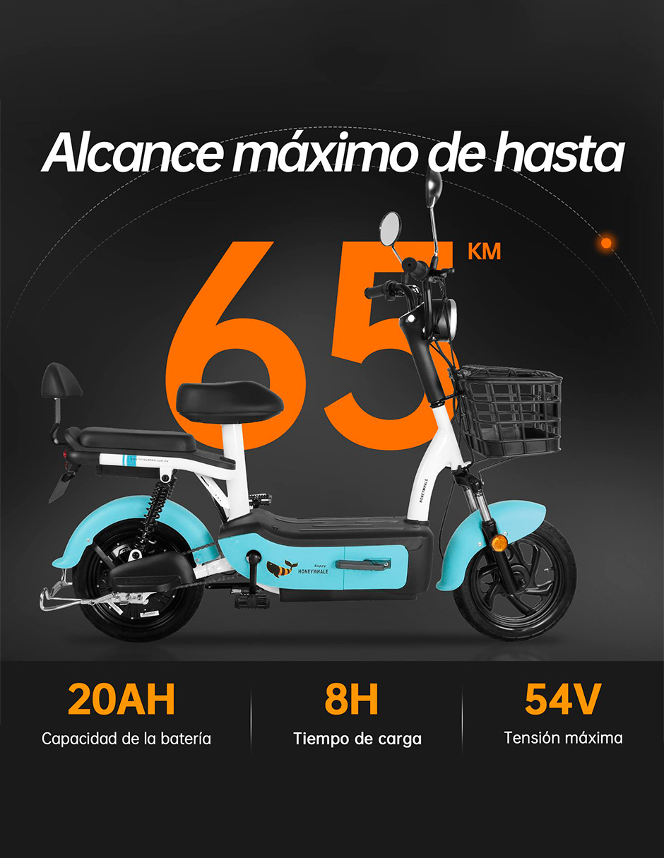 Motobici eléctrica Honey Whale U1S Azul.