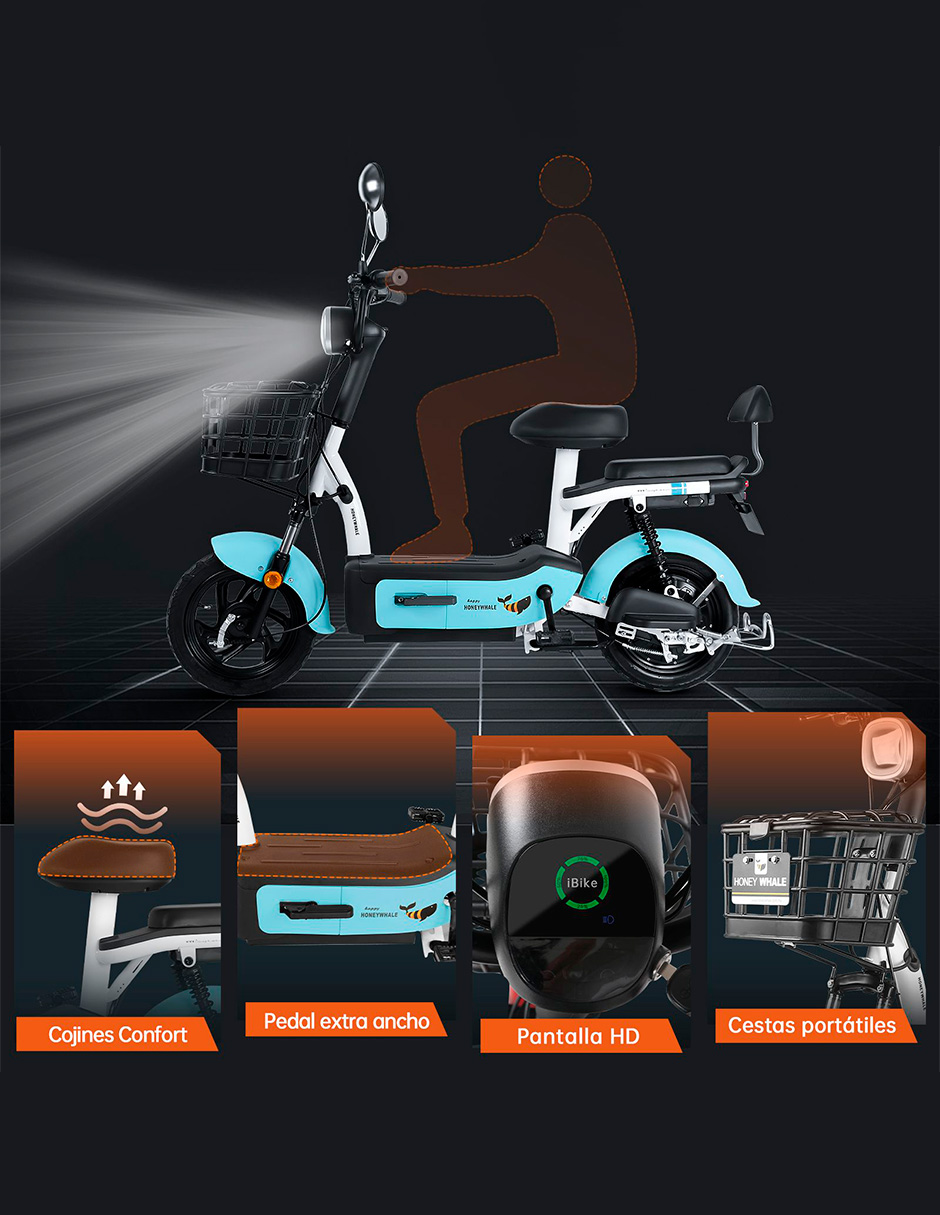 Motobici eléctrica Honey Whale U1S Azul.
