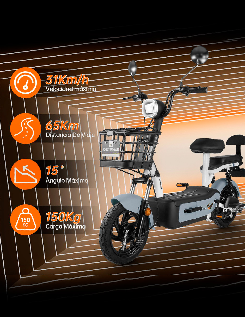 Motobici eléctrica Honey Whale U1S Gris.