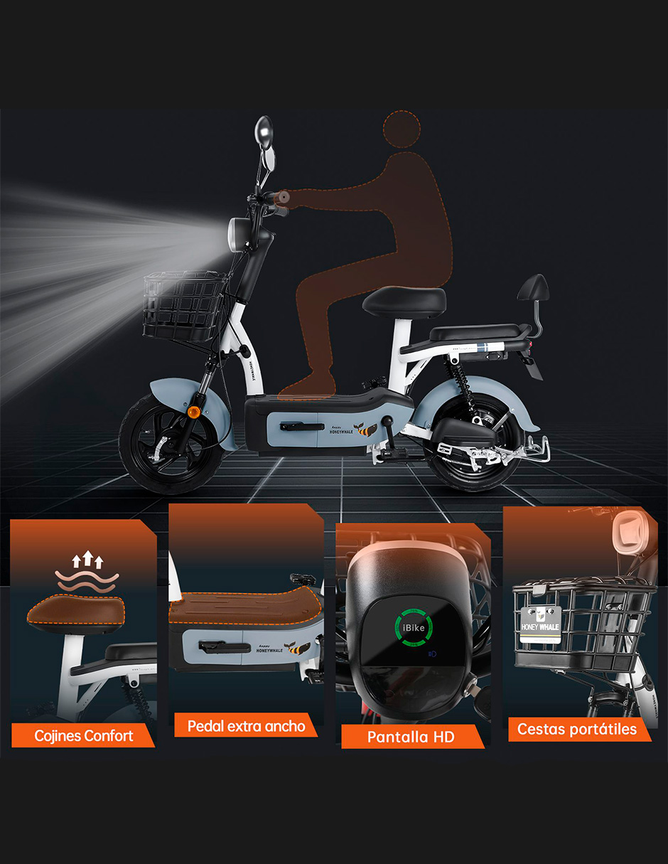 Motobici eléctrica Honey Whale U1S Gris.