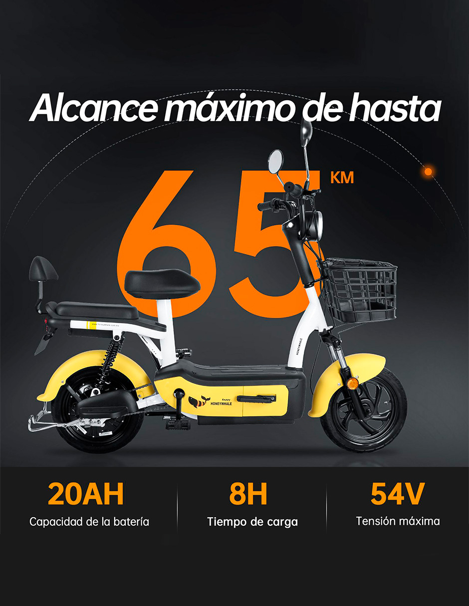 Motobici eléctrica Honey Whale U1S Amarillo.