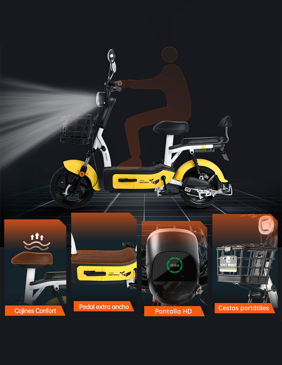Motobici eléctrica Honey Whale U1S Amarillo.
