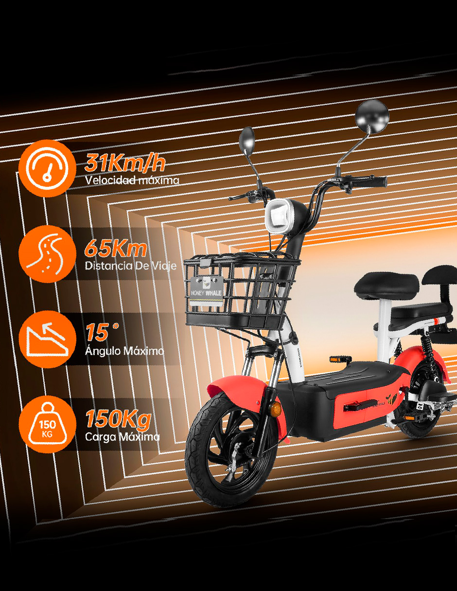 Motobici eléctrica Honey Whale U1S Rojo.
