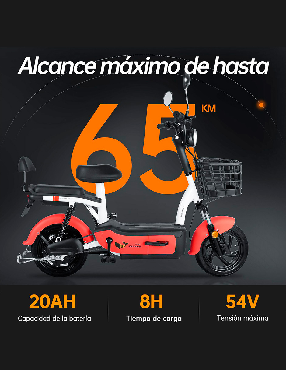 Motobici eléctrica Honey Whale U1S Rojo.