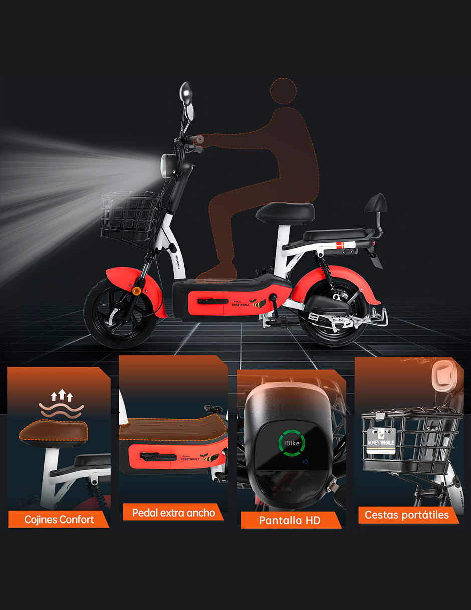 Motobici eléctrica Honey Whale U1S Rojo.