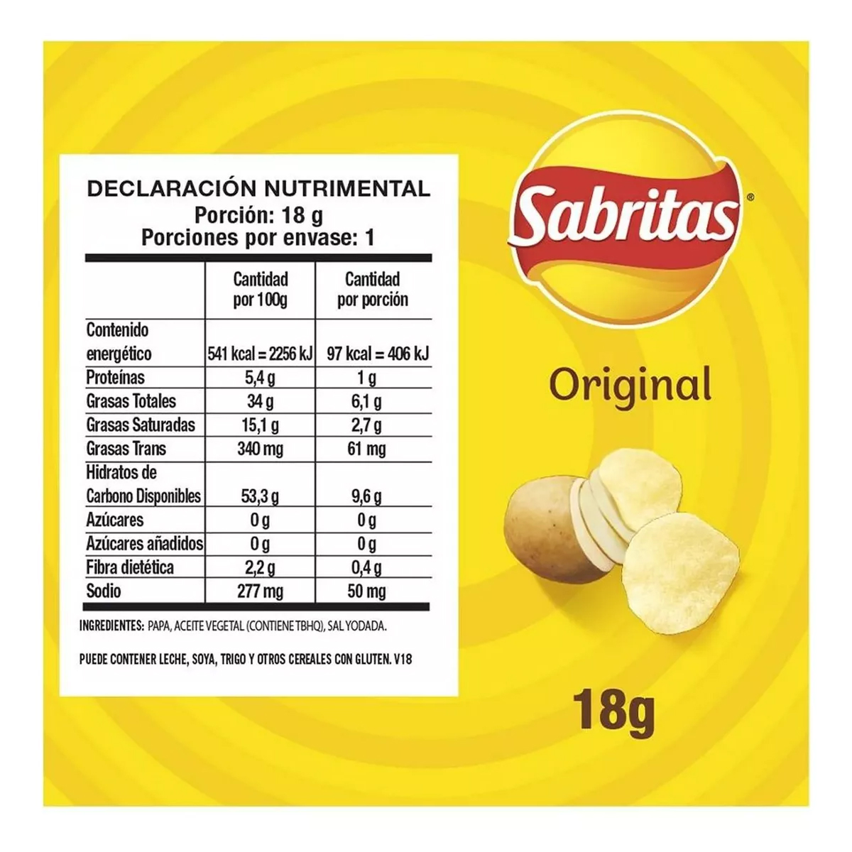 Papas Sabritas Originales 12 Piezas de 18 gramos c/u