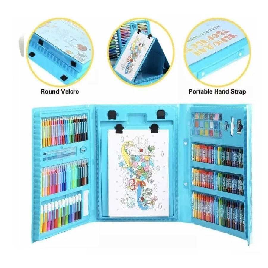 Kit De Dibujo Para Colorear Con Estuche Portátil 208 Piezas Azul