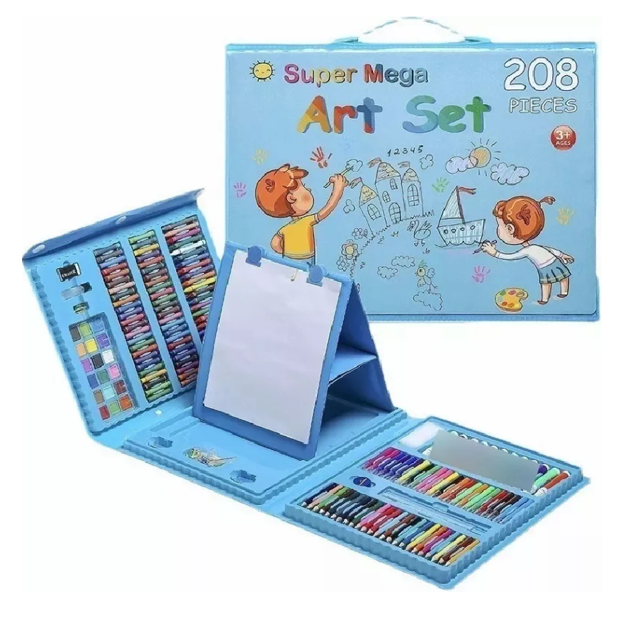 Kit De Dibujo Para Colorear Con Estuche Portátil 208 Piezas Azul