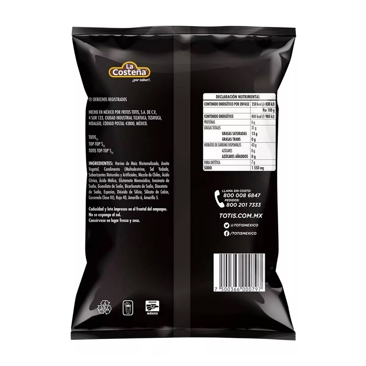 Botana Top Tops Hot Chili 6 Piezas de 52 gramos c/u
