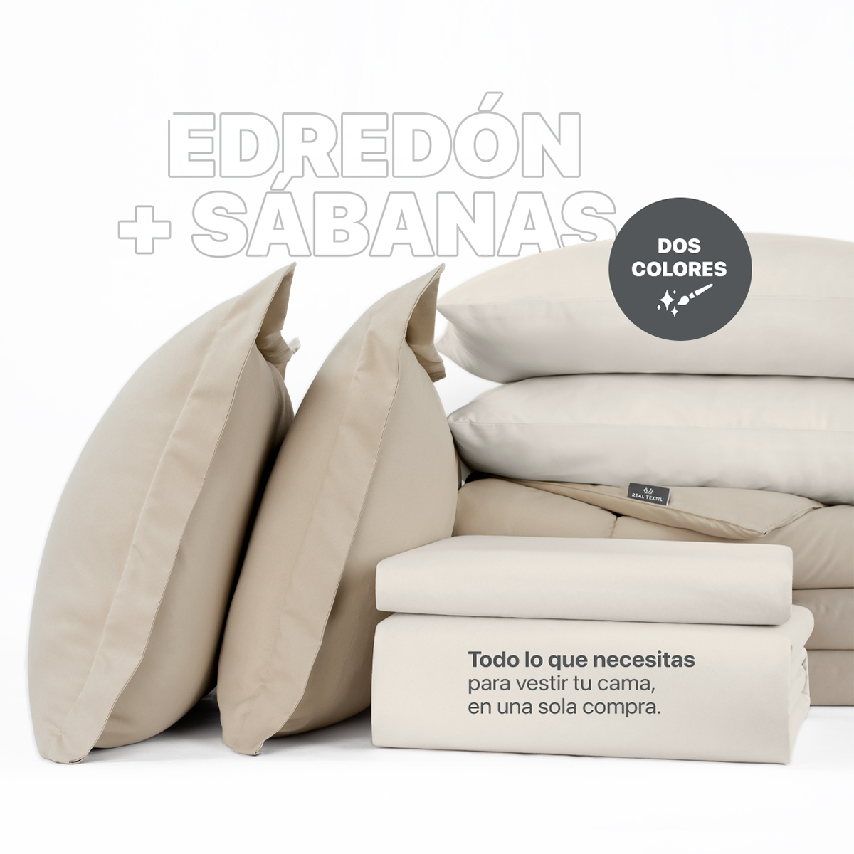 Set Edredón King Size Xl con Fundas y Sábanas 7 Pzas Khaki / Beige Real Textil.