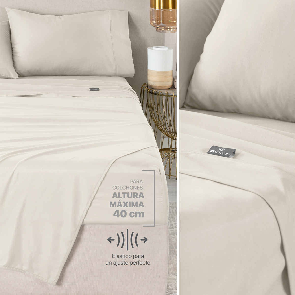 Set Edredón Matrimonial con Fundas y Sábanas 7 Pzas Blanco / Beige Real Textil.