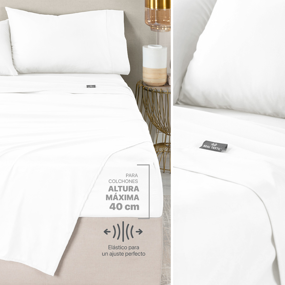 Set Edredón Queen Size con Fundas y Sábanas 7 Pzas Gris / Blanco Real Textil.