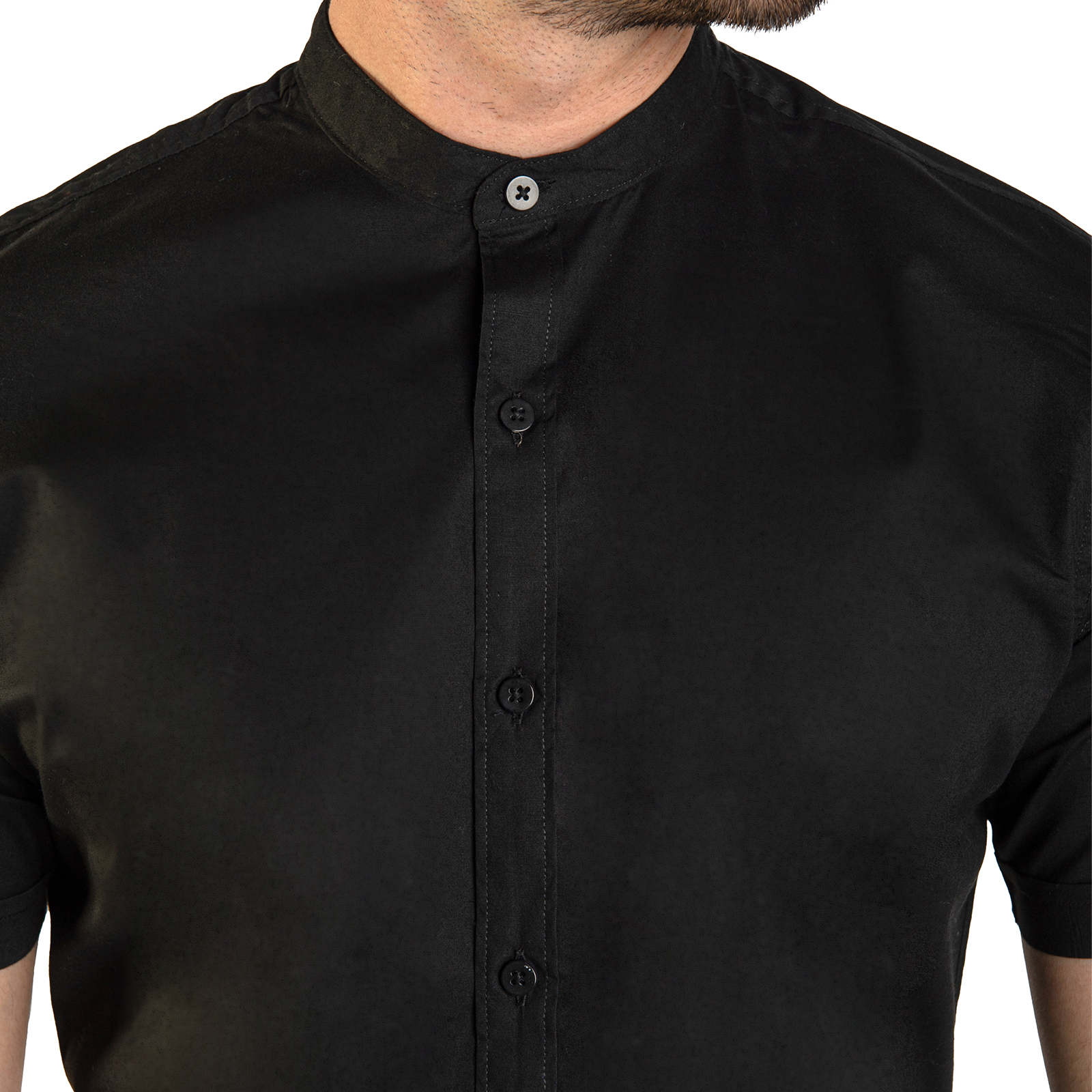Camisa Manga Corta Para Hombre Cuello Mao Color Negro