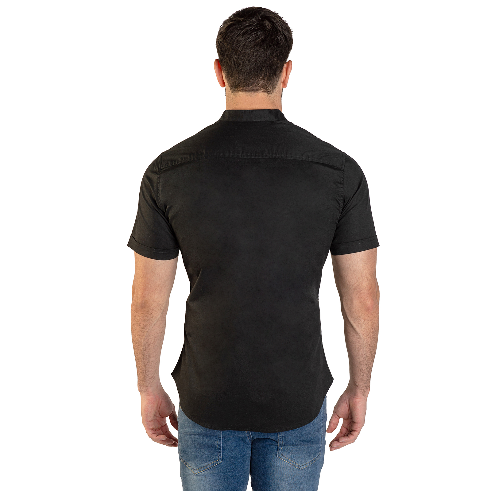 Camisa Manga Corta Para Hombre Cuello Mao Color Negro