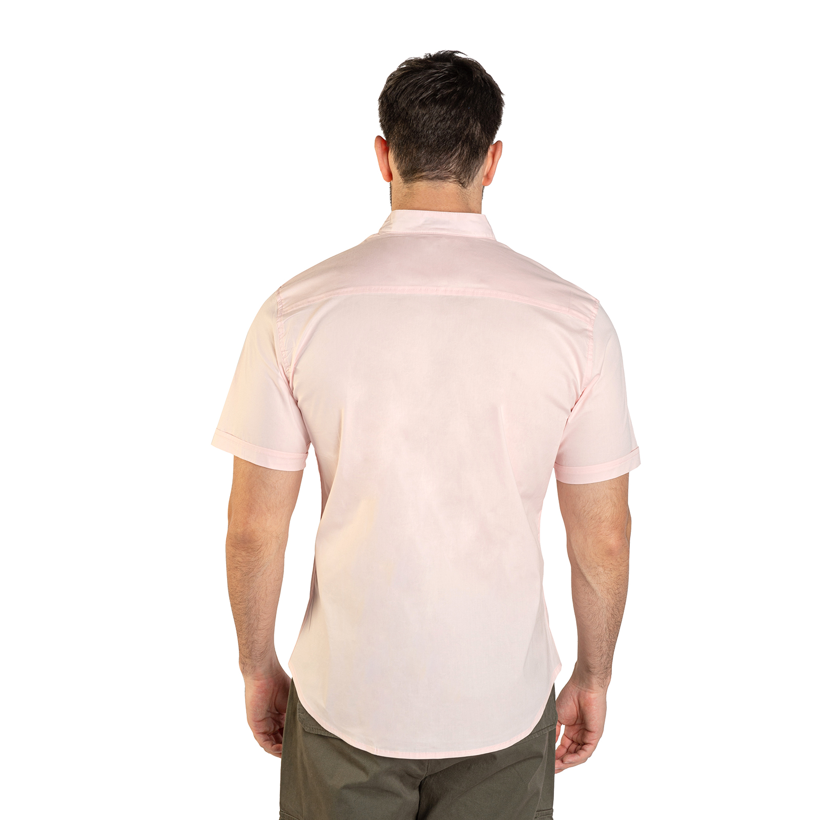 Camisa Manga Corta Para Hombre Cuello Mao Color Rosa