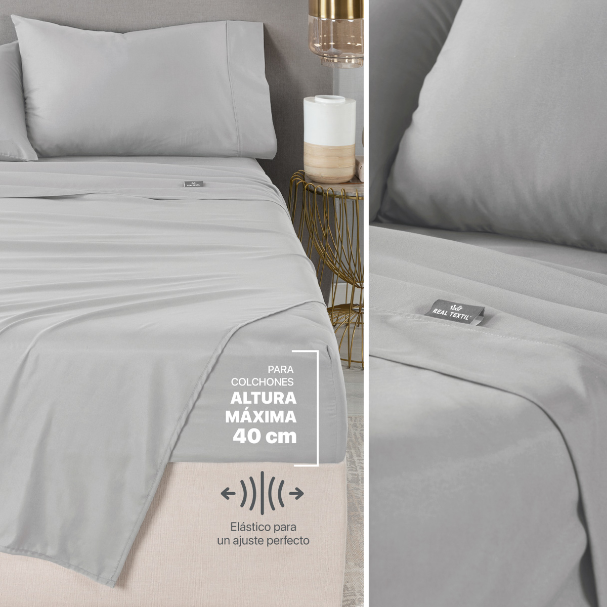 Set Edredón Queen Size con Fundas y Sábanas 7 Pzas Verde / Gris Real Textil.