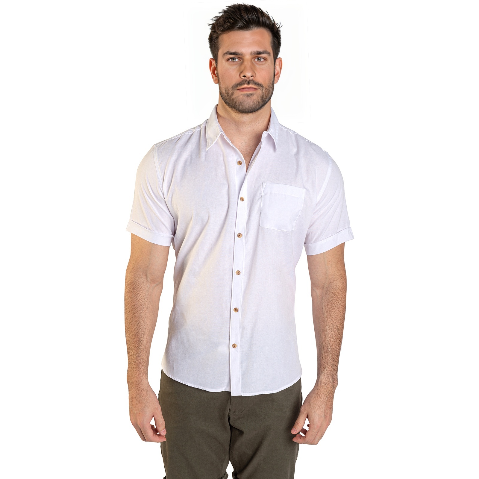 Camisa manga corta para hombre cuello americano color blanco