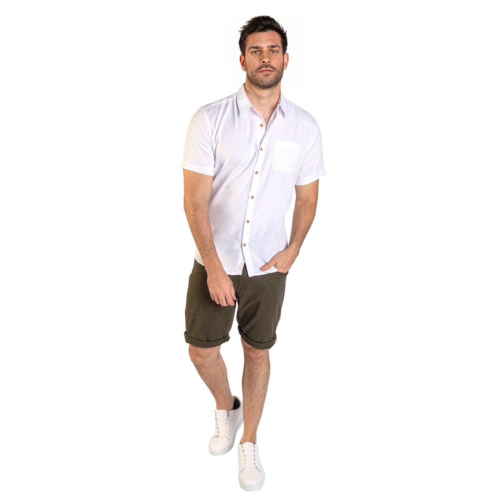 Camisa manga corta para hombre cuello americano color blanco