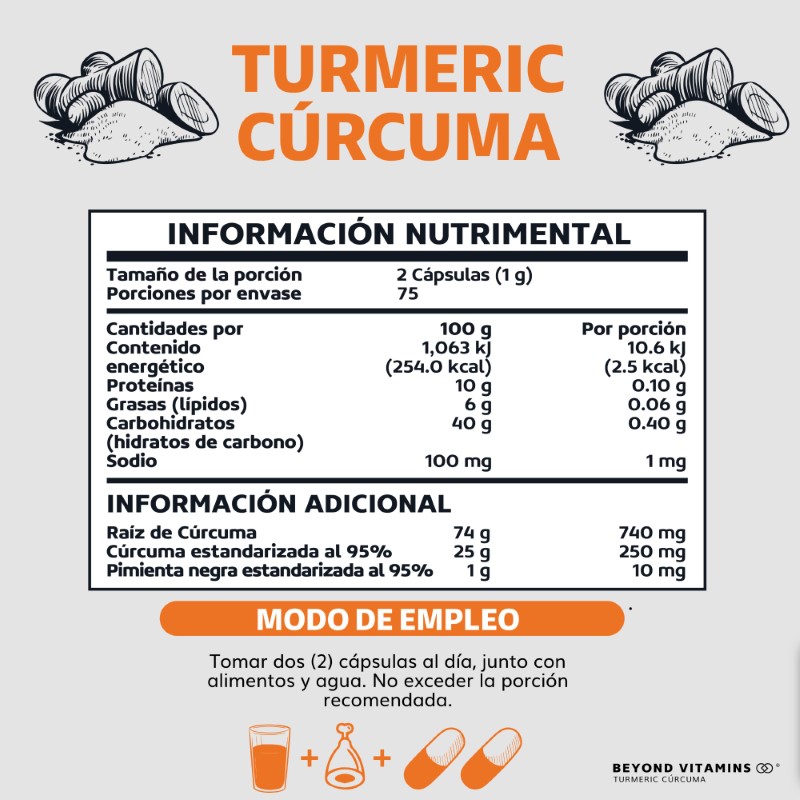 Turmeric Cúrcuma Con Extracto Al 95% y Pimienta Negra Al 95% - 150 Cápsulas