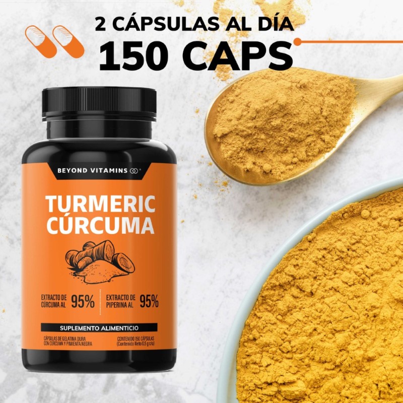 Turmeric Cúrcuma Con Extracto Al 95% y Pimienta Negra Al 95% - 150 Cápsulas
