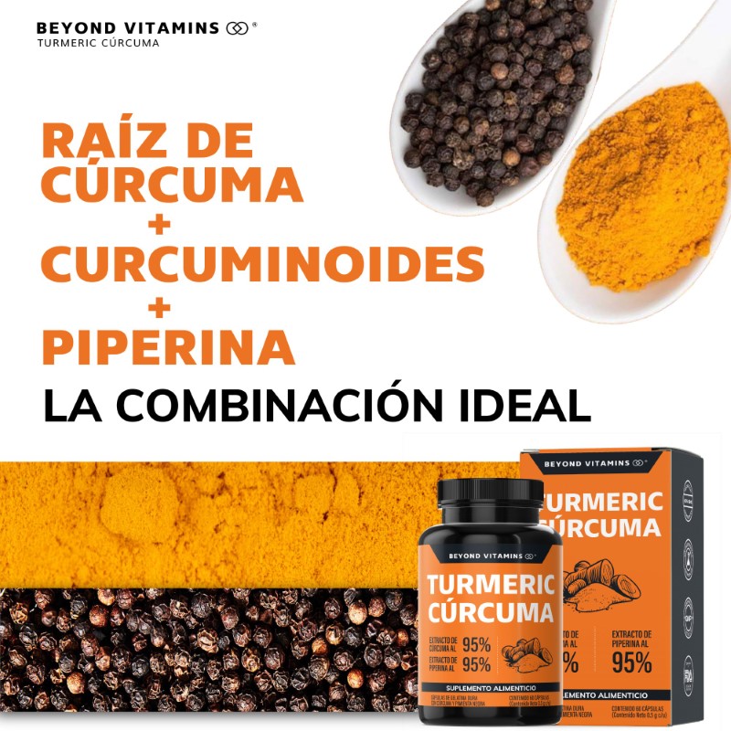 Turmeric Cúrcuma Con Extracto Al 95% y Pimienta Negra Al 95% - 60 Cápsulas